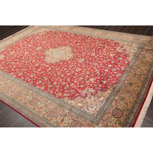 Hand Knotted Kashmir Pure Silk 340-400 KPSI Persian Oriental Area Rug GOI Certified (8'3"x10'11")
