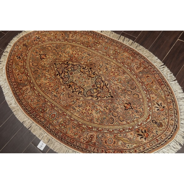 Hand Knotted Oval Kashmir Silk on Silk 340-400 KPSI Area Rug GOI Certified (3'2"x5'4")