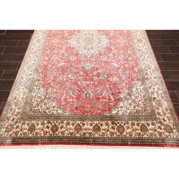 Hand Knotted Kashmir Pure Silk 340-400 KPSI Persian Oriental Area Rug GOI Certified (6'x9'2")