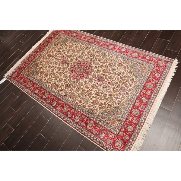 Hand Knotted Kashmir Pure Silk 340-400 KPSI Persian Oriental Area Rug GOI Certified (4'3"x6'3")