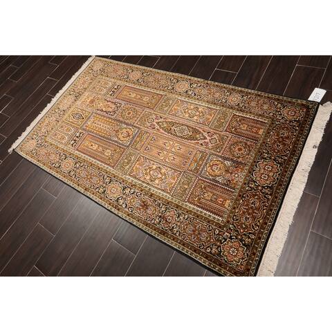 Hand Knotted Multi Panel Kashmir Pure Silk 340-400 KPSI Persian Oriental Area Rug GOI Certified (3'3"x5'4")