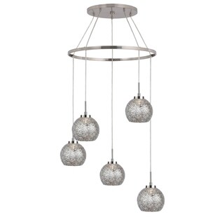 Woodbridge Lighting 13328STN-M00 Elliptic Ball 5-light Pendant Chandelier (Mosaic Mirror) - Chandeliers For Bedrooms by Overstock.com