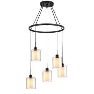 Woodbridge Lighting 14728MEB Alaina 5-light Pendant Chandelier (White Pleated Fabric) - Chandeliers For Bedrooms by Overstock.com