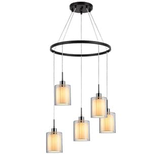 Woodbridge Lighting 14728CHZ Alaina 5-light Pendant Chandelier (White Pleated Fabric) - Chandeliers For Bedrooms by Overstock.com