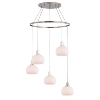 Woodbridge Lighting 17828STN Austin 5-light Pendant Chandelier w/ Embedded LED (Opal Ball) - Chandeliers For Bedrooms by Overstock.com