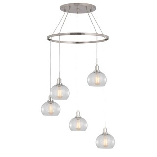 Woodbridge Lighting 17828STN Austin 5-light Pendant Chandelier w/ Embedded LED (Clear Seedy Ball) - Chandeliers For Bedrooms by Overstock.com