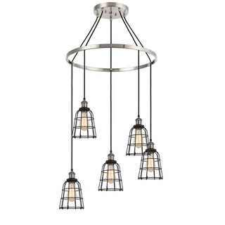 Woodbridge Lighting 18328SCWL-SW106BK Fulton 5-light Wire Cage Pendant Chandelier w/ ST64 Bulb (Antique Nickel/ Nickel) - Chandeliers For Bedrooms by Overstock.com
