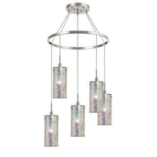 Woodbridge Lighting 13428STN-M10 Tube 5-light Pendant Chandelier (Mosaic Iridescent) - Chandeliers For Bedrooms by Overstock.com