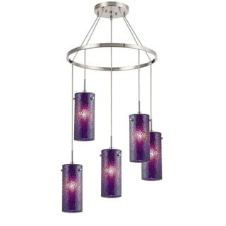Woodbridge Lighting 13428STN-M10 Tube 5-light Pendant Chandelier (Mosaic Purple) - Chandeliers For Bedrooms by Overstock.com