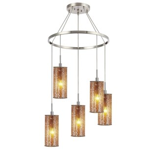 Woodbridge Lighting 13428STN-M10 Tube 5-light Pendant Chandelier (Mosaic Amber) - Chandeliers For Bedrooms by Overstock.com