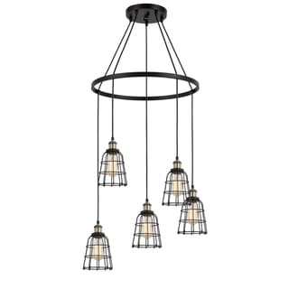Woodbridge Lighting 18328ZWL-SW106BK Fulton 5-light Wire Cage Pendant Chandelier w/ ST64 Bulb (Antique Brass/ Bronze) - Chandeliers For Bedrooms by Overstock.com