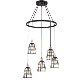Woodbridge Lighting 18328ZWL-SW106BK Fulton 5-light Wire Cage Pendant Chandelier w/ ST64 Bulb (Chrome/ Bronze) - Chandeliers For Bedrooms by Overstock.com