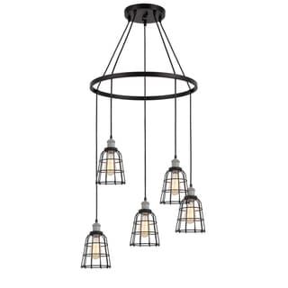 Woodbridge Lighting 18328ZWL-SW106BK Fulton 5-light Wire Cage Pendant Chandelier w/ ST64 Bulb (Painted Grey/ Bronze) - Chandeliers For Bedrooms by Overstock.com