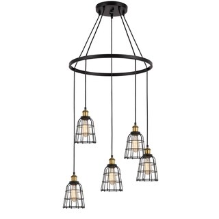 Woodbridge Lighting 18328ZWL-SW106BK Fulton 5-light Wire Cage Pendant Chandelier w/ ST64 Bulb (Brass/ Bronze) - Chandeliers For Bedrooms by Overstock.com