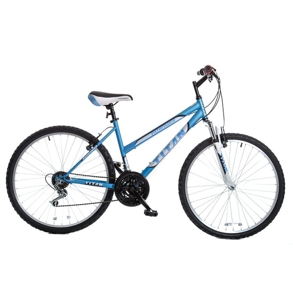 TITAN Pathfinder Women s Mountain Bike 17 Inch Frame 21 Speed Front Shock Baby Blue