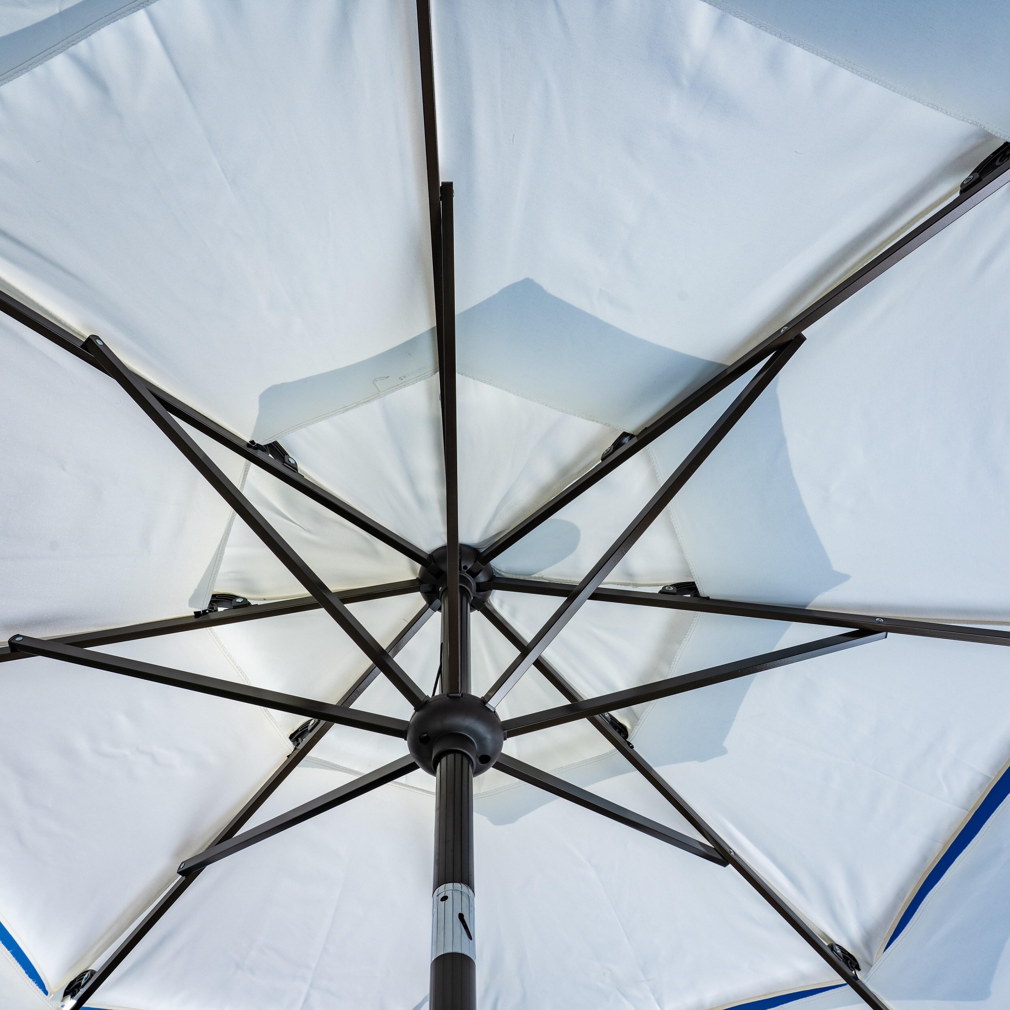 Shop Black Friday Deals On Double Vented Auto Tilt 9 Ft Market Umbrella With White Olfein Fabric Overstock 28670481