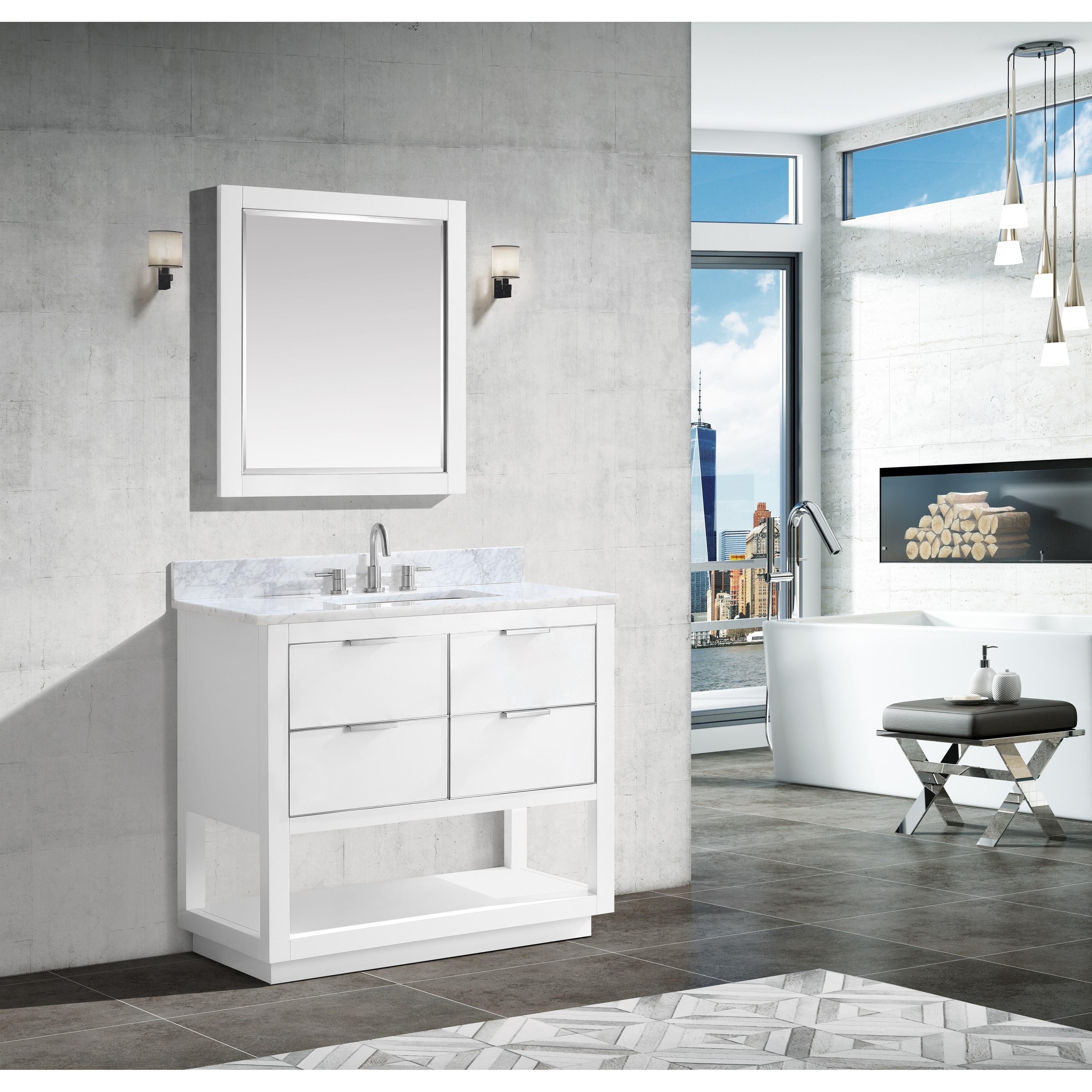 Adélie White KDS 3060 AFR AcrylX Alcove Center Drain Four-Piece Shower in White