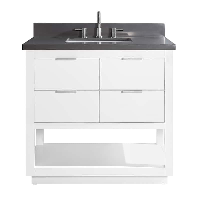 Avanity Allie 37 in. Single Sink Bathroom Vanity Set in White with Silver Trim - Gray Quartz