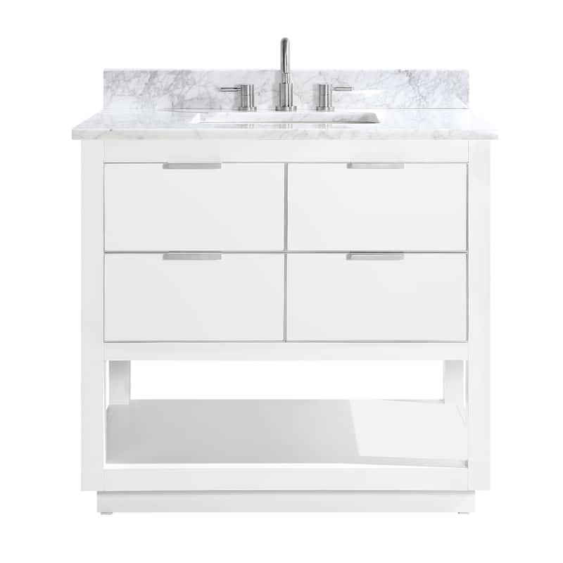 Avanity Allie 37 in. Single Sink Bathroom Vanity Set in White with Silver Trim - Carrara White Marble
