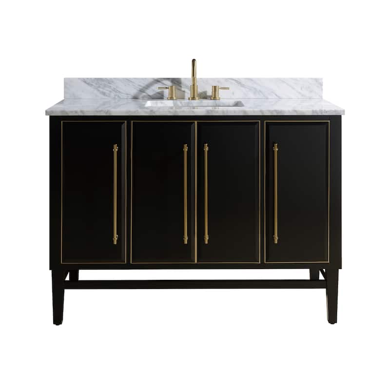 Avanity Mason 49 in. Single Sink Bathroom Vanity Sink in Black with Gold Trim - Carrara White Marble