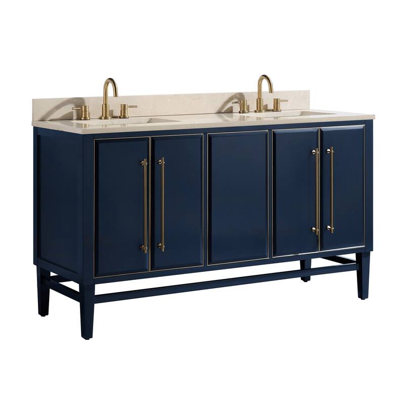 Avanity Mason 61 in. Double Sink Bathroom Vanity Set in Navy Blue with Gold Trim