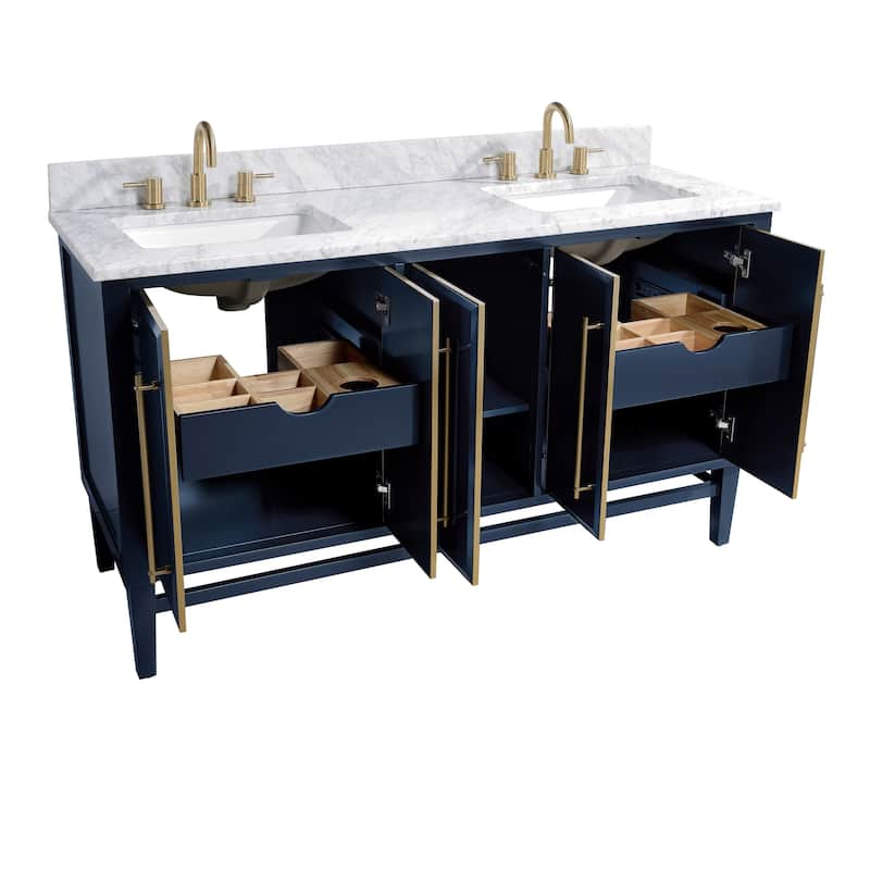 Avanity Mason 61 in. Double Sink Bathroom Vanity Set in Navy Blue with Gold Trim