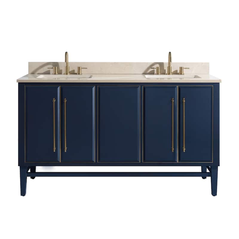 Avanity Mason 61 in. Double Sink Bathroom Vanity Set in Navy Blue with Gold Trim