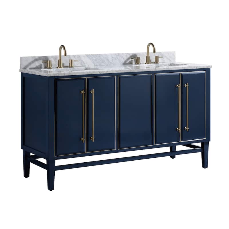 Avanity Mason 61 in. Double Sink Bathroom Vanity Set in Navy Blue with Gold Trim