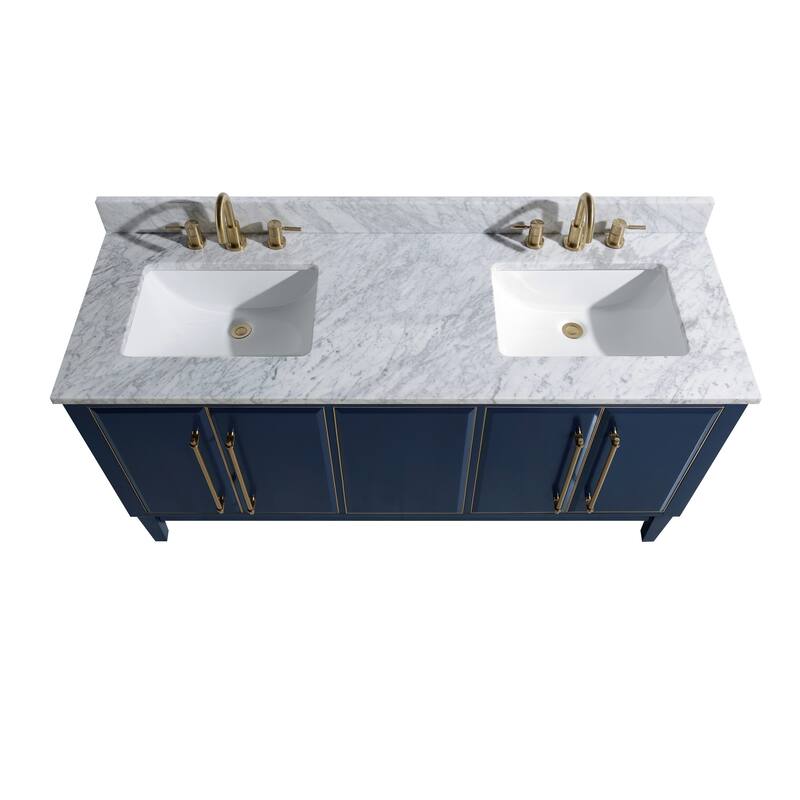 Avanity Mason 61 in. Double Sink Bathroom Vanity Set in Navy Blue with Gold Trim