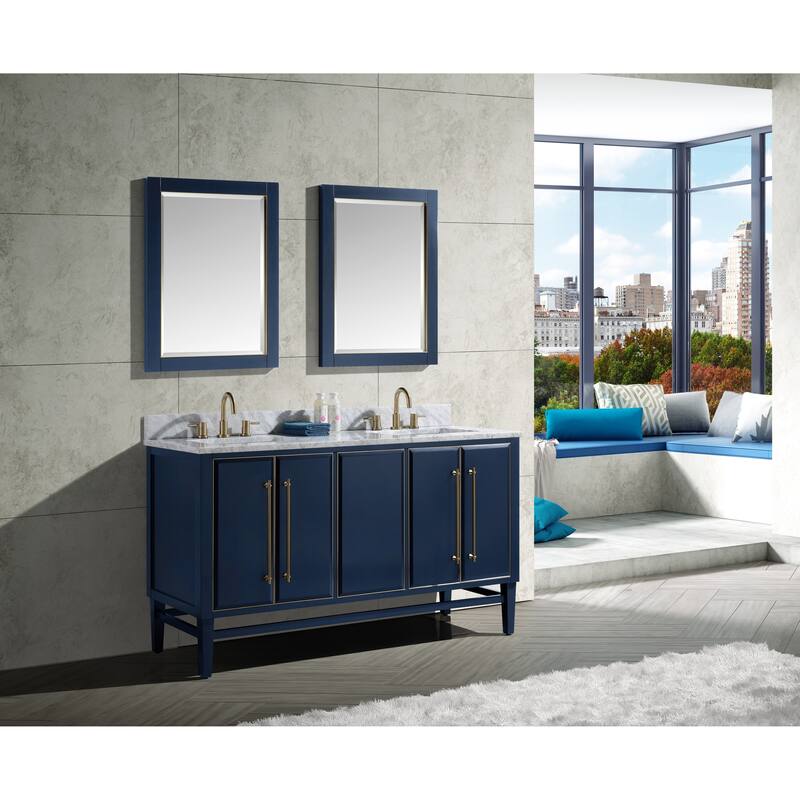 Avanity Mason 61 in. Double Sink Bathroom Vanity Set in Navy Blue with Gold Trim