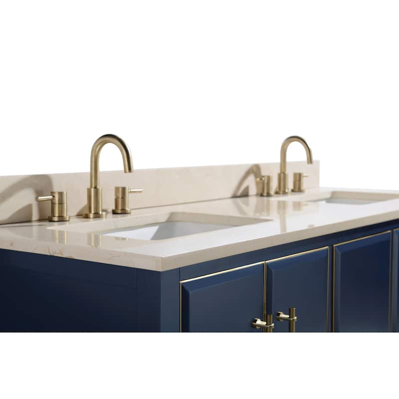 Avanity Mason 61 in. Double Sink Bathroom Vanity Set in Navy Blue with Gold Trim