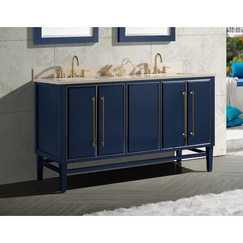 Avanity Mason 61 in. Double Sink Bathroom Vanity Set in Navy Blue with Gold Trim