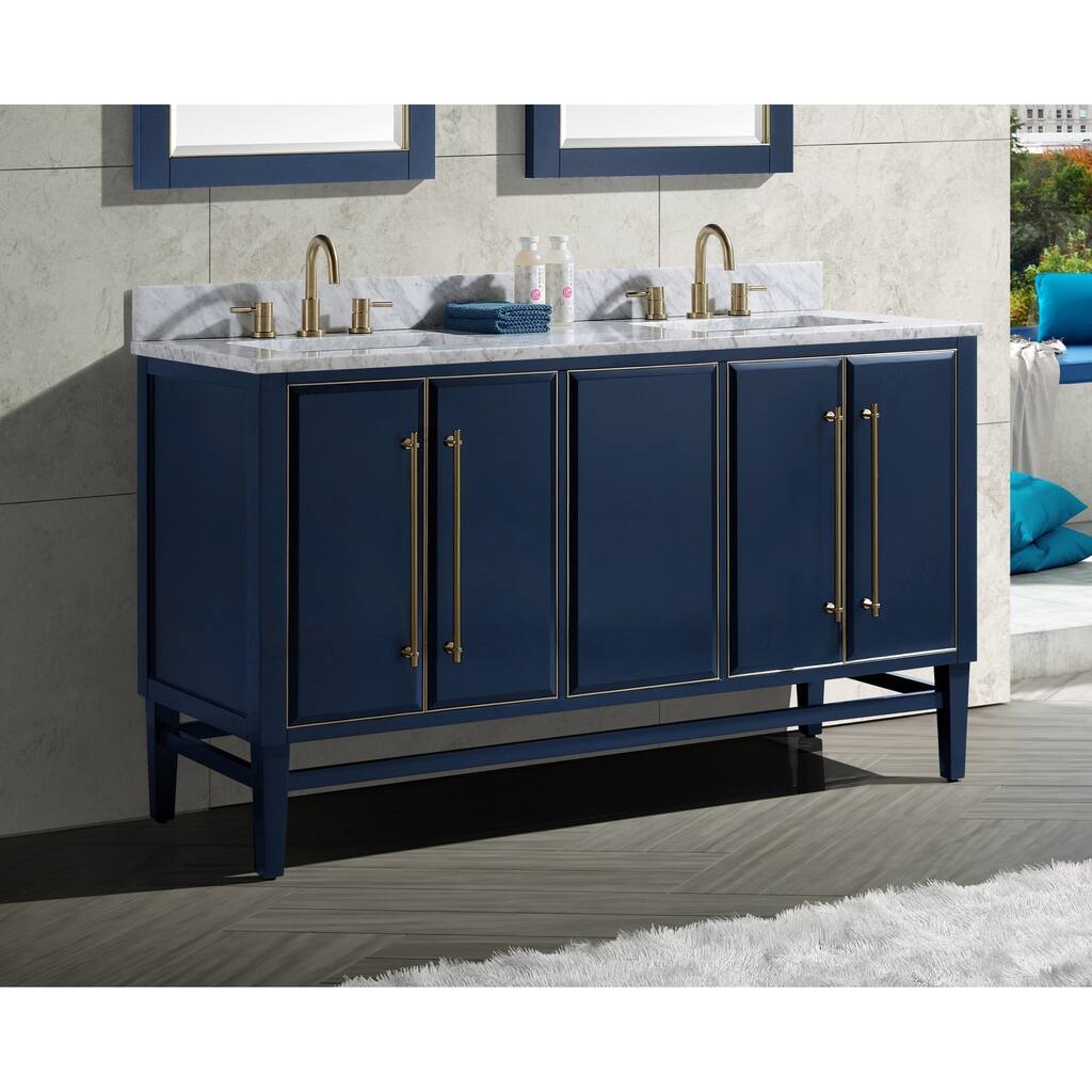 Avanity Mason 61 in. Double Sink Bathroom Vanity Set in Navy Blue with Gold Trim