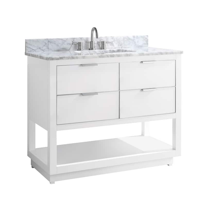 Avanity Allie 43 in. Single Sink Bathroom Vanity Set in White with Silver Trim - Carrara White Marble