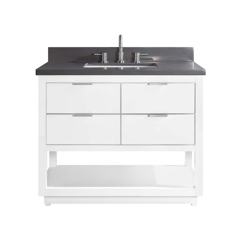 Avanity Allie 43 in. Single Sink Bathroom Vanity Set in White with Silver Trim - Gray Quartz