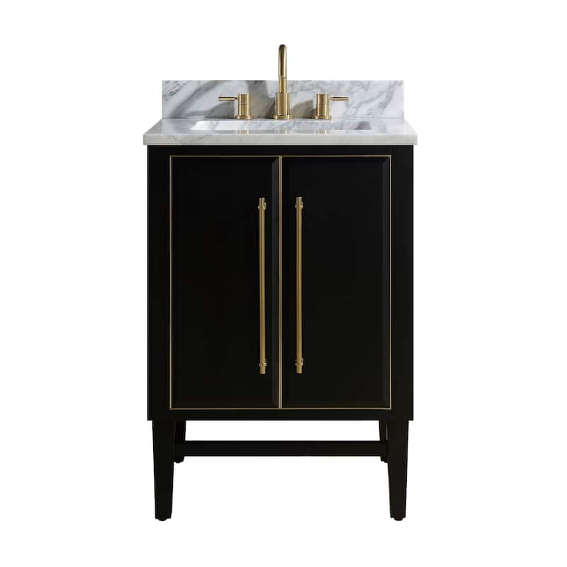 Avanity Mason 25 in. Single Sink Bathroom Vanity Set in Black with Gold Trim - Carrara White Marble