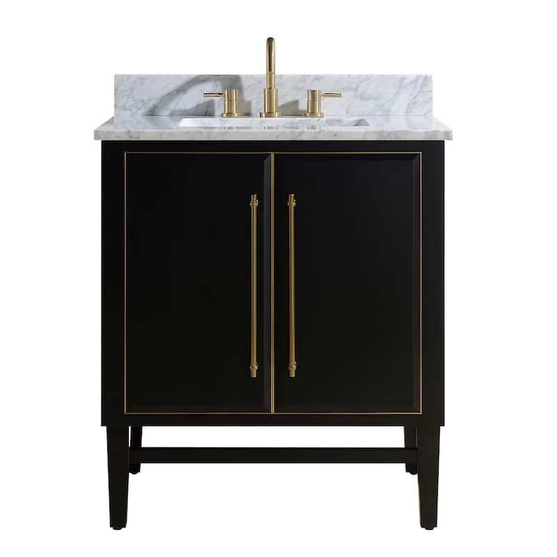 Avanity Mason 31 in. Single Sink Bathroom Vanity Set in Black with Gold Trim - Carrara White Marble