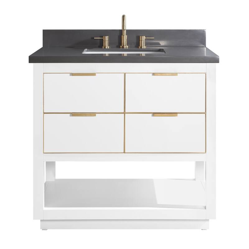 Avanity Allie 37 in. Single Sink Bathroom Vanity Set in White with Gold Trim - Gray Quartz