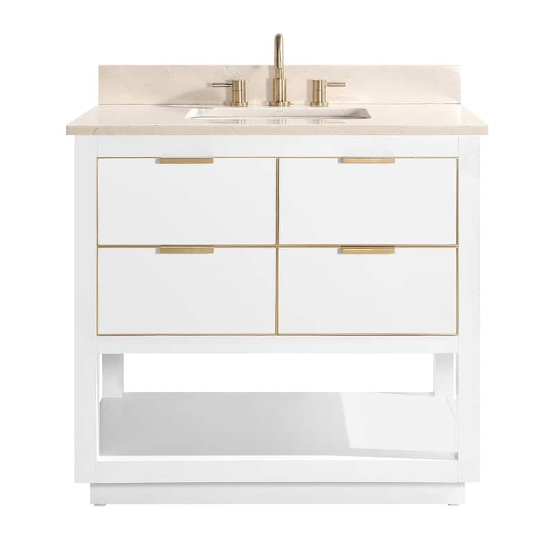 Avanity Allie 37 in. Single Sink Bathroom Vanity Set in White with Gold Trim