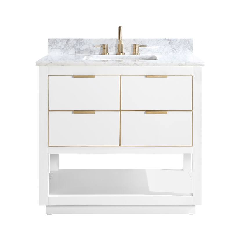 Avanity Allie 37 in. Single Sink Bathroom Vanity Set in White with Gold Trim - Carrara White Marble