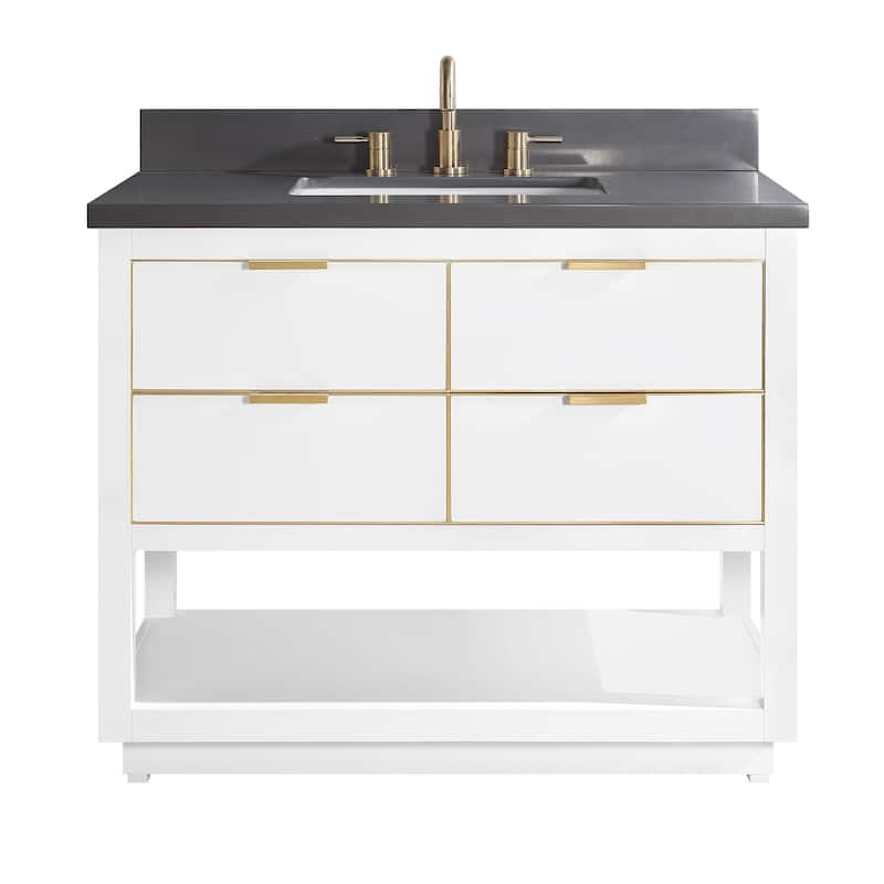 Avanity Allie 43 in. Single Sink Bathroom Vanity Set in White with Gold Trim - Gray Quartz