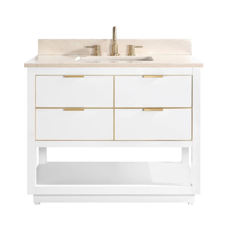 Avanity Allie 43 in. Single Sink Bathroom Vanity Set in White with Gold Trim