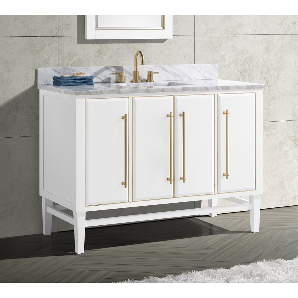 Avanity Mason 49 in. Single Sink Bathroom Vanity Set in White with Gold Trim (Carrara White Marble)