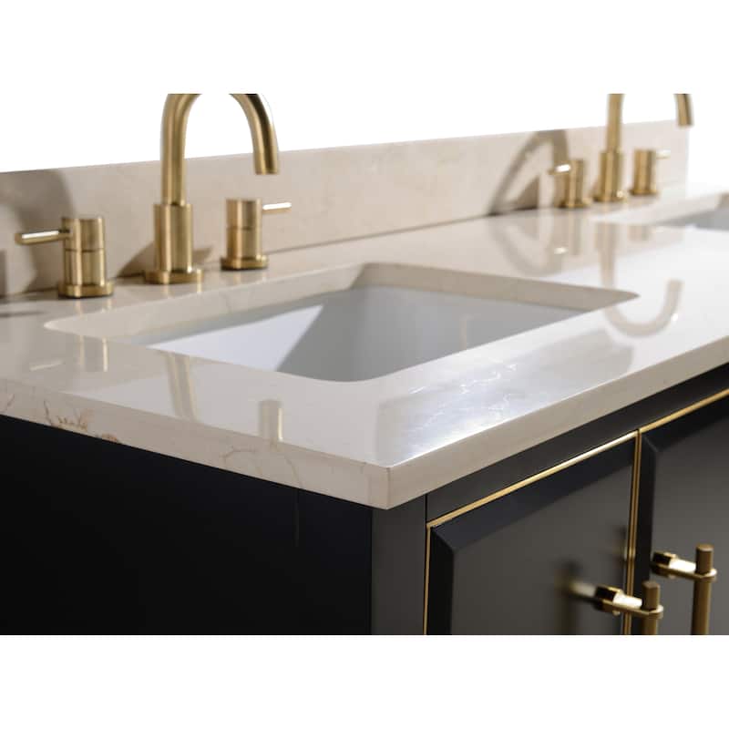 Avanity Mason 61 in. Double Sink Bathroom Vanity Set in Black with Gold Trim