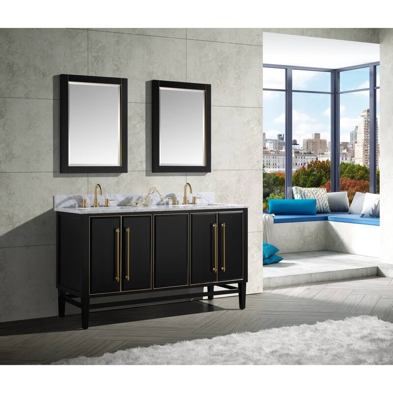 Avanity Mason 61 in. Double Sink Bathroom Vanity Set in Black with Gold Trim