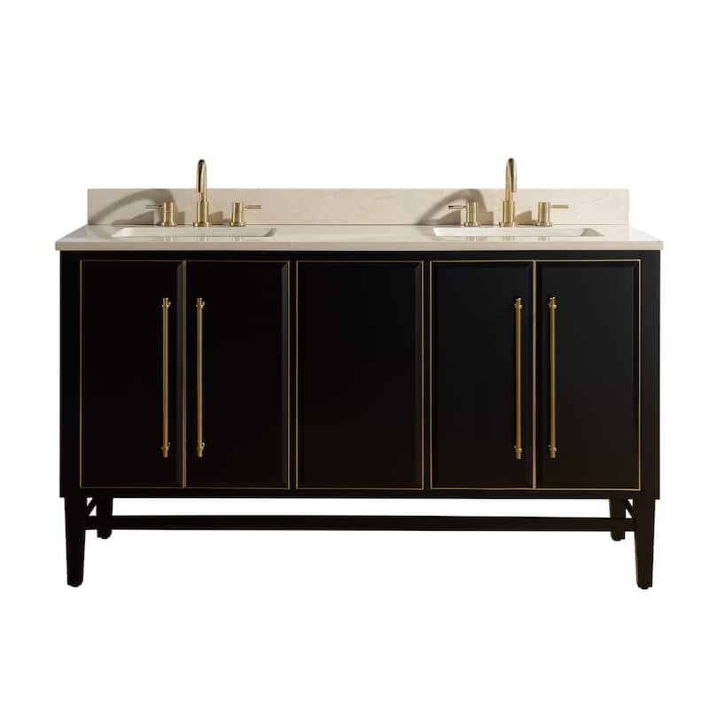Avanity Mason 61 in. Double Sink Bathroom Vanity Set in Black with Gold Trim