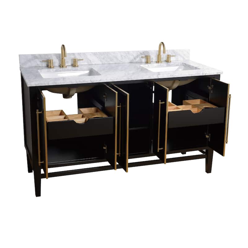 Avanity Mason 61 in. Double Sink Bathroom Vanity Set in Black with Gold Trim