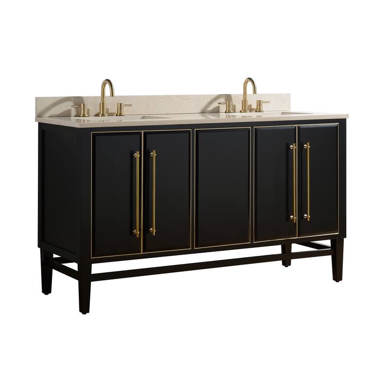 Avanity Mason 61 in. Double Sink Bathroom Vanity Set in Black with Gold Trim