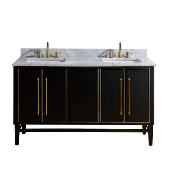 slide 2 of 11, Avanity Mason 61 in. Double Sink Bathroom Vanity Set in Black with Gold Trim Carrara White Marble