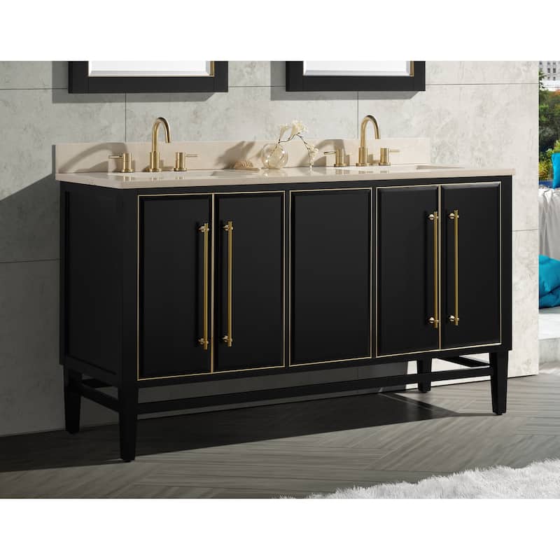 Avanity Mason 61 in. Double Sink Bathroom Vanity Set in Black with Gold Trim